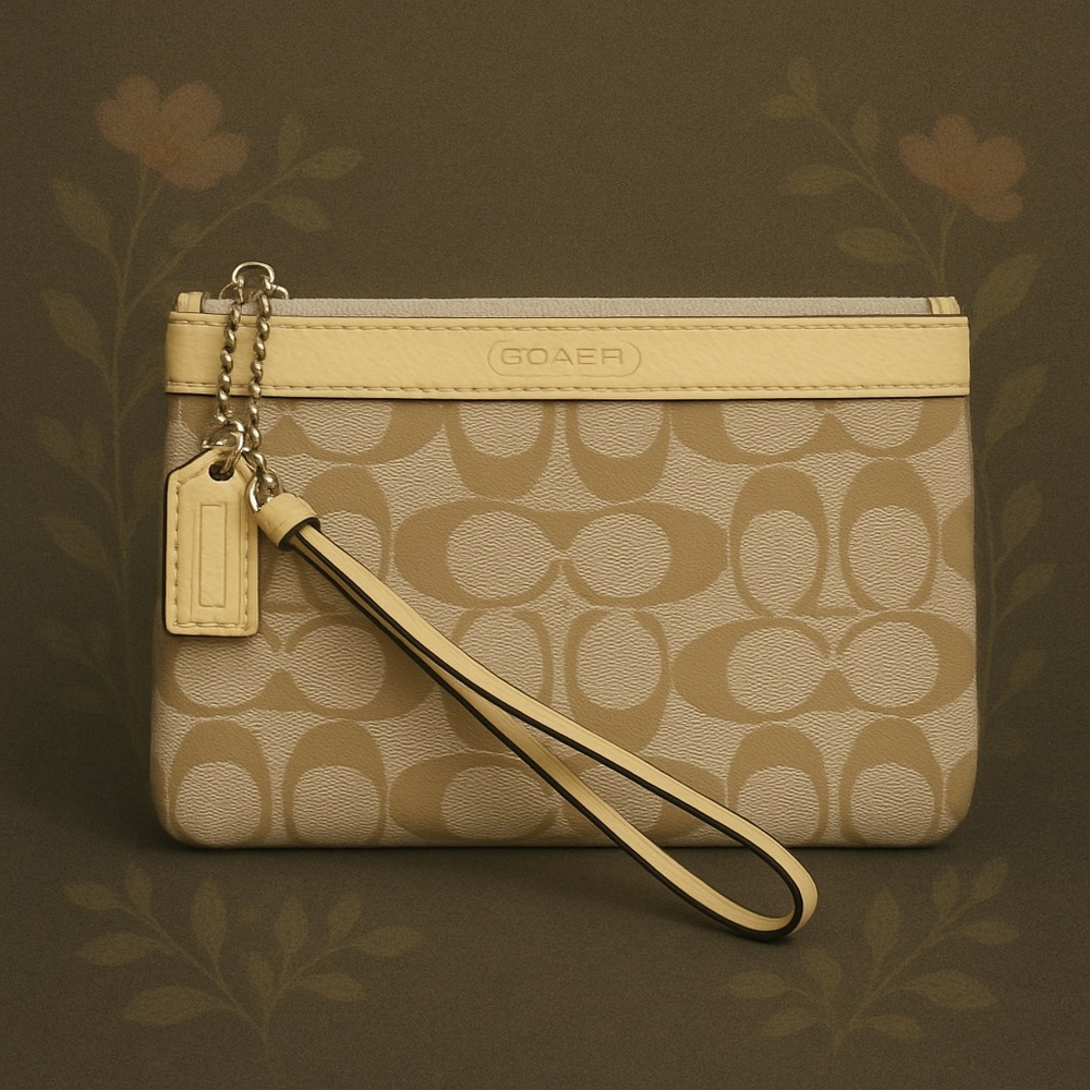 COACH Daisy Signature Canvas Wristlet With Yellow Patent Leather Trim | EUC